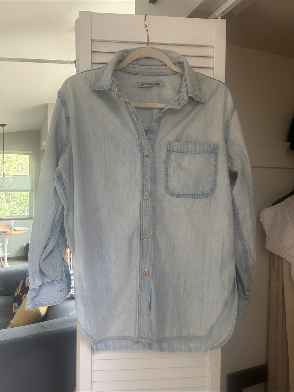 Outerknown Light Wash Denim Button-Down Shirt - Pale Blue